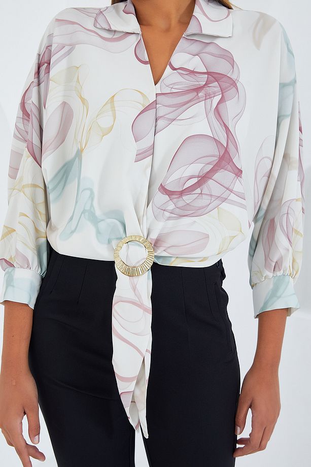 Kadın Oversize Dökümlü Crop Saten Gömlek 906 - Gül Kurusu - 3