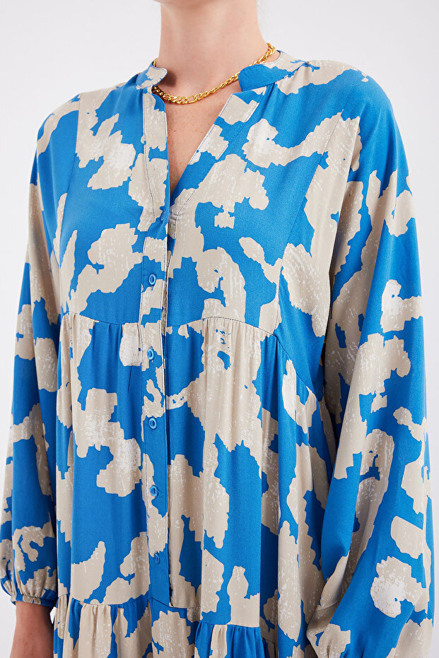 2423 Model Authentic Patterned Indigo Dress - 6