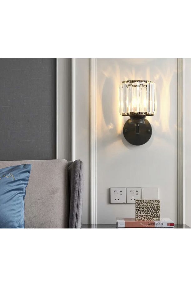 Modern Luxury Pilli Aplik Kristal Taşlı Ledli Aplik Tak Çalıştır Mat Siyah Gövde - 5