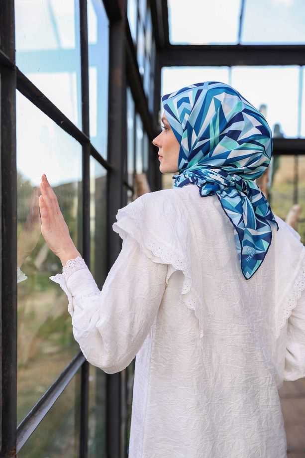 Prizma Desen Soft Eşarp Mavi 1163-02 - 4