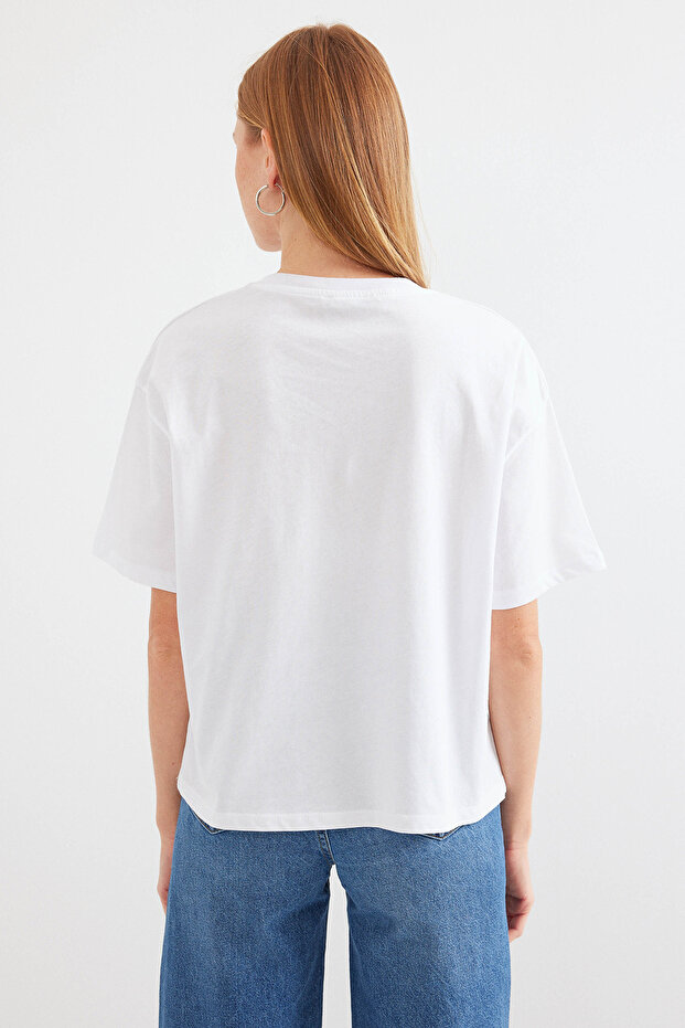 4318 Baskılı Basic Tişört - Beyaz - 5