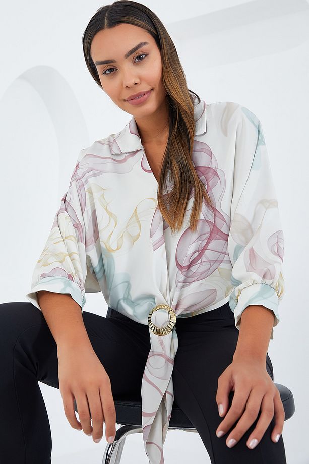 Kadın Oversize Dökümlü Crop Saten Gömlek 906 - Gül Kurusu - 4