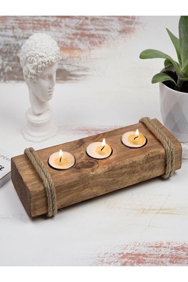 Ahşap Mumluk Halatlı - 1