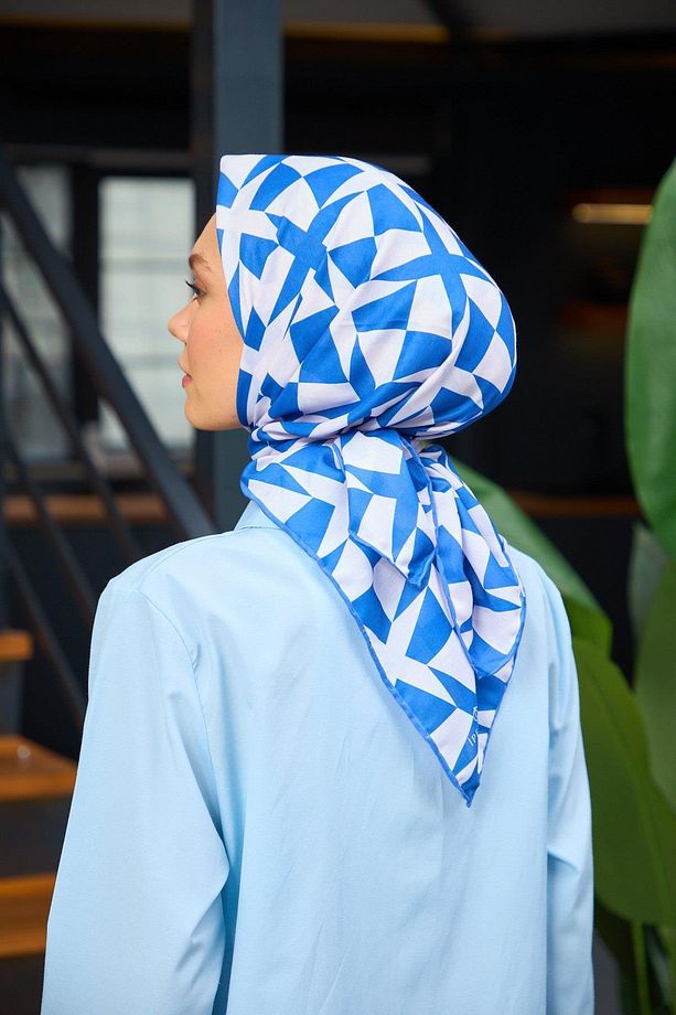 Harmony Collection Soft Eşarp Kot Mavi Beyaz 1181-10 - 4