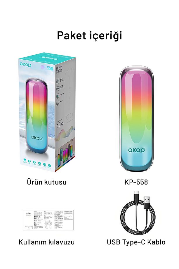 Bluetooth Hoparlör RGB ışıklı taşınabilir mini ses bombası radyo özellikli KP-558 - 8