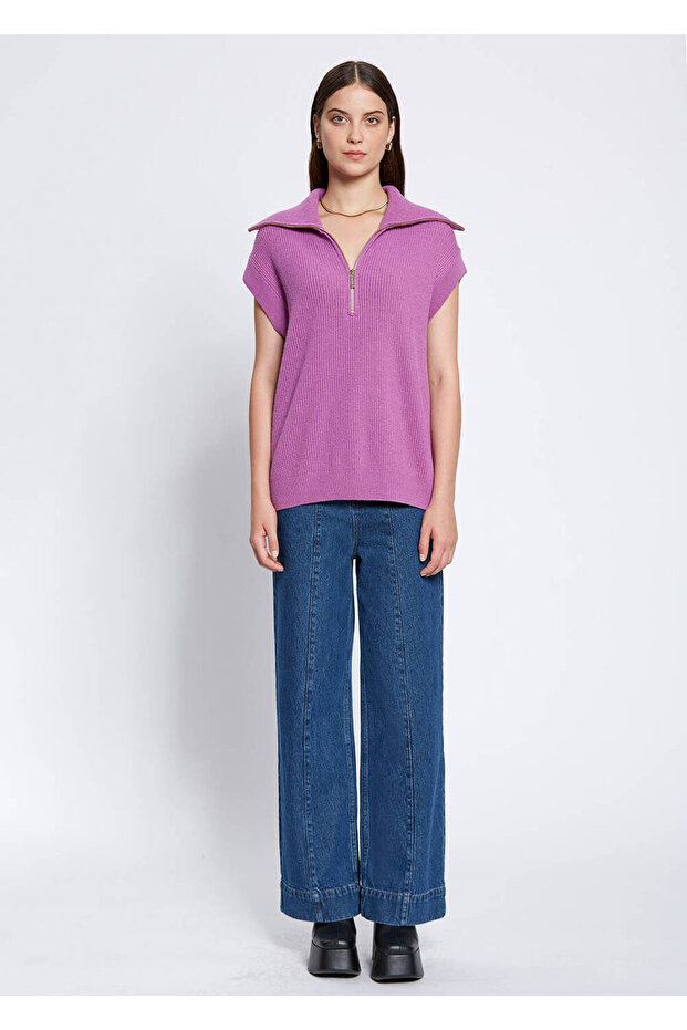 Oversıze Mor Triko Yelek - 2
