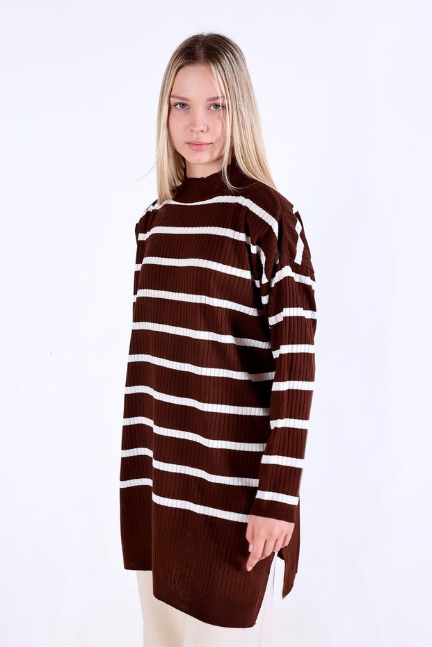 Acı Kahve Striped Turtleneck Tunic 5415
