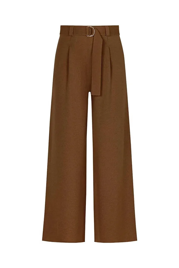 Merino Yün Tütün Rengi Triko Pantolon - 7