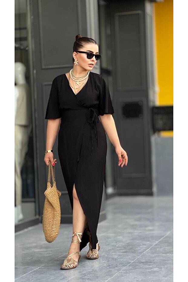Black Maxi Dress with Double Waist Tie