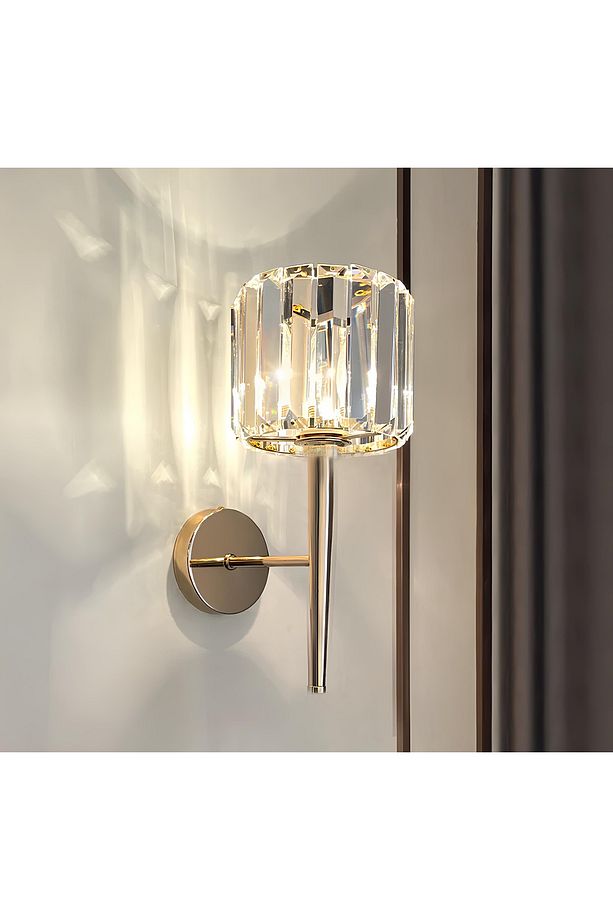 Modern Kristal Taşlı Kablosuz Pilli Aplik Aç Kapa Butonlu Gold Sarı - 3