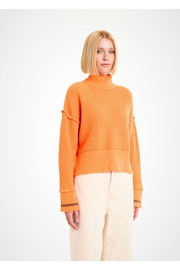 Oversıze Crop Turuncu Triko - 4