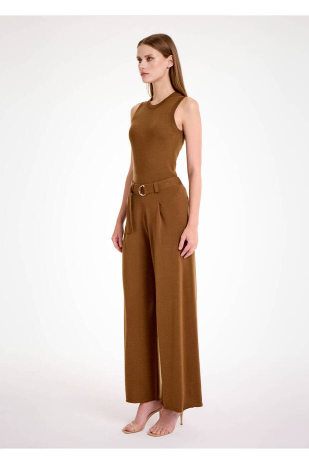Merino Yün Tütün Rengi Triko Pantolon - 5