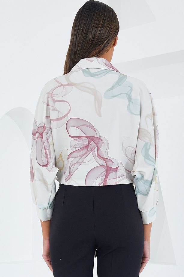 Kadın Oversize Dökümlü Crop Saten Gömlek 906 - Gül Kurusu - 5