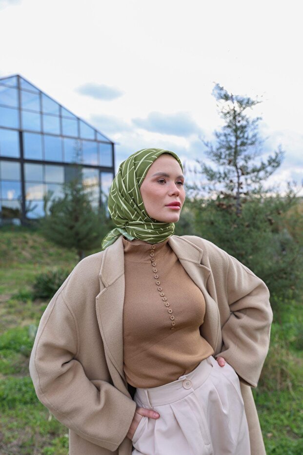 Evoline Pattern Moale Eșarfă Kaki Green 1168-04 - 2