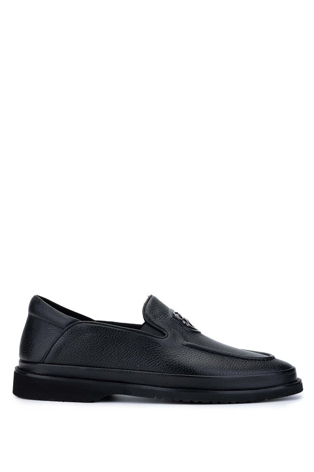 Men's Genuine Leather Black Floater Loafer Shoes