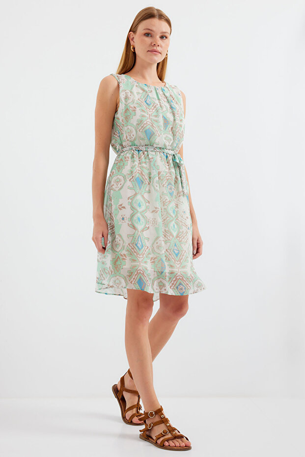 2501 Gemustertes Chiffonkleid mit Nullärmeln – Mint - 3