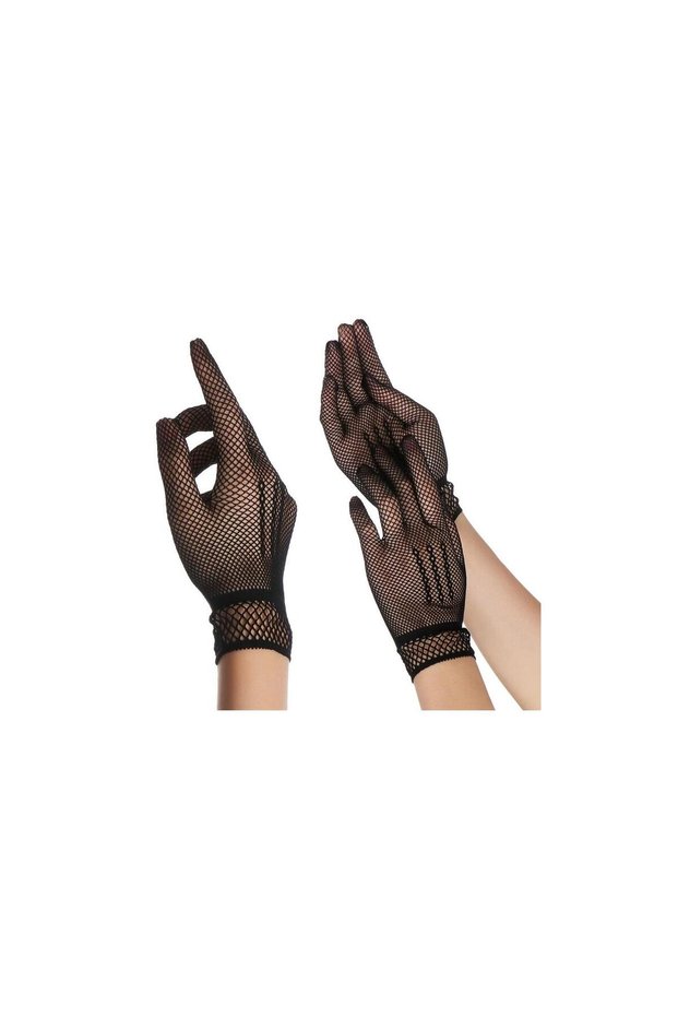 Black Color Stretch Fabric Mesh Gloves Fingered Knit Gloves Adult Size