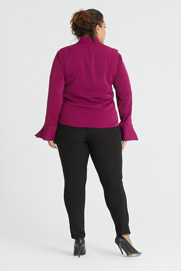 Flowy Ruffle Collar Plus Size Blouse - 1