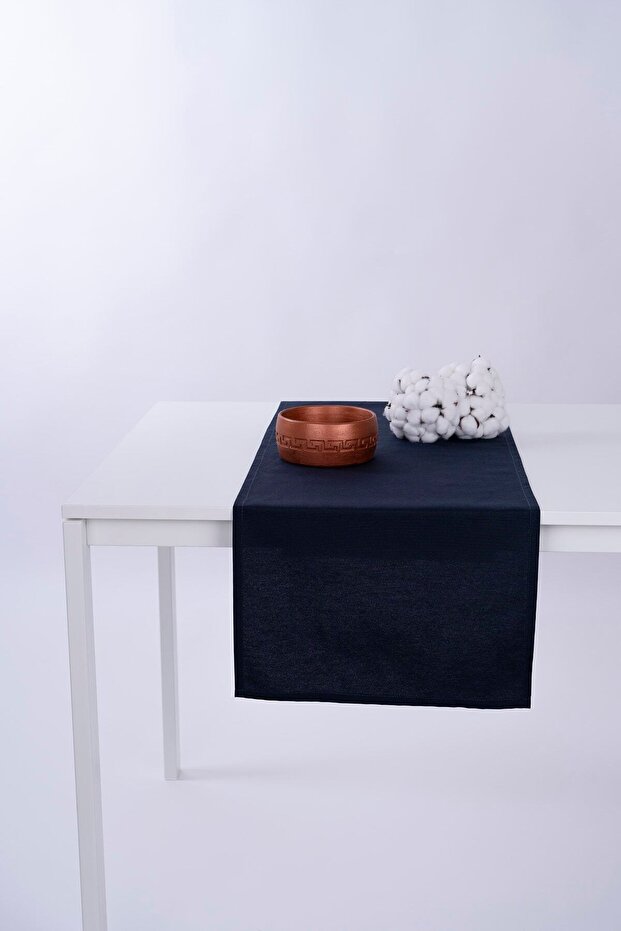 Linen Runner Stain Resistant Fabric Navy Blue 40x140