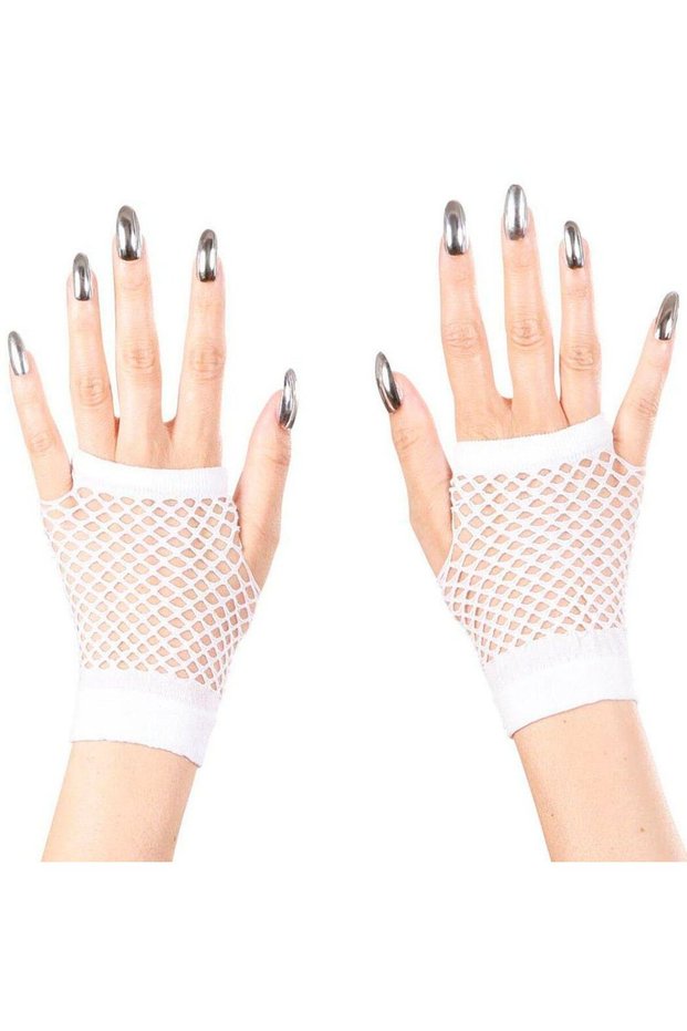 White Color Short Length Mesh Knitted Gloves