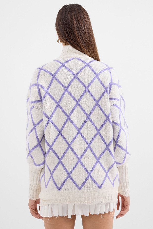 15889 Balıkçı Yaka Oversize Triko Kazak - Lila - 6