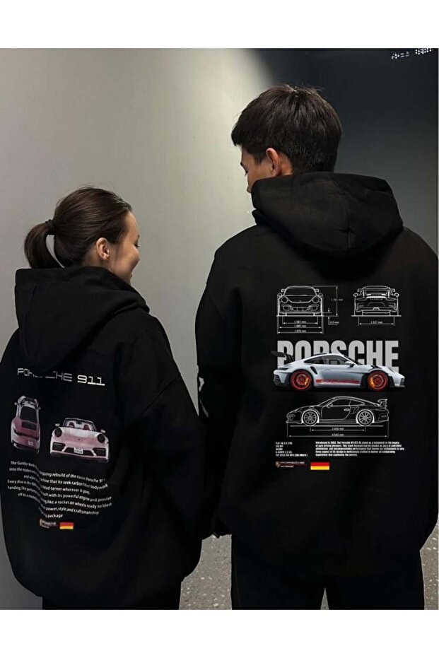 Black Unisex Oversize Porsche 911 Hoodie - 2