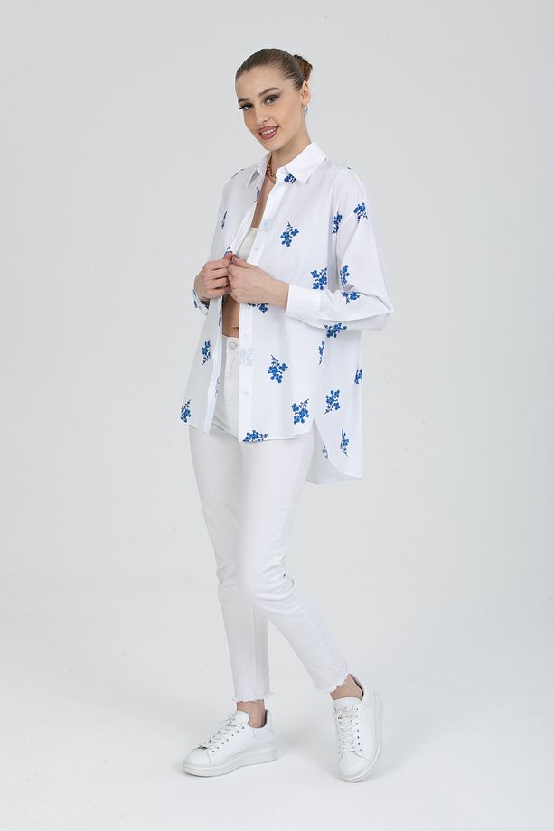 Çiçek Baskılı Oversize Gömlek - 3