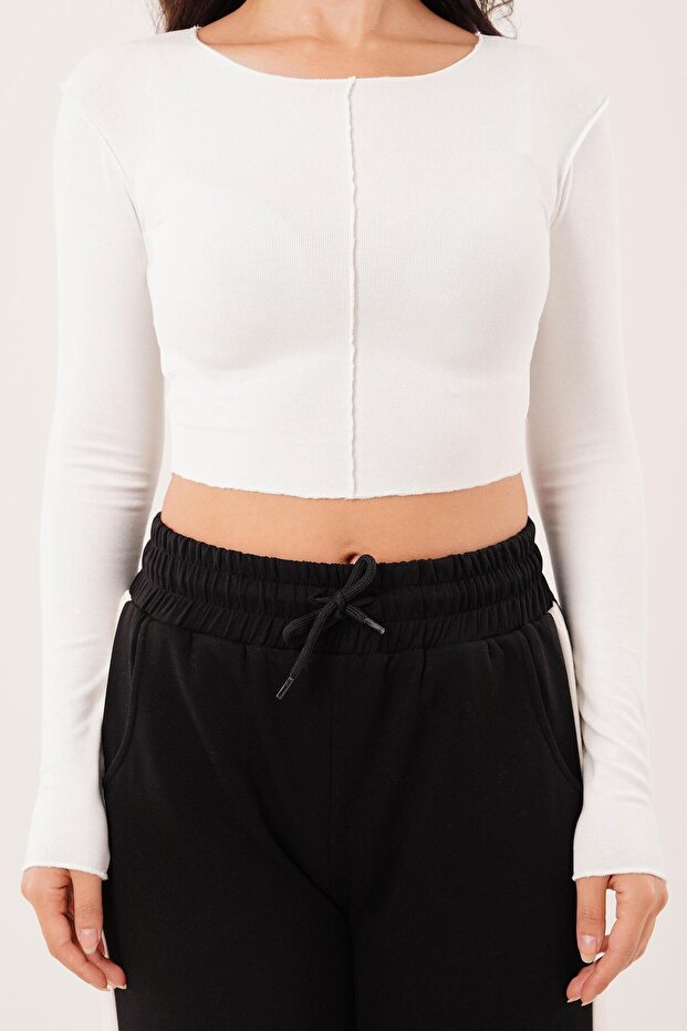 بلوزة الجسم البيضاء الأساسية مع خياطة عكسية - 6