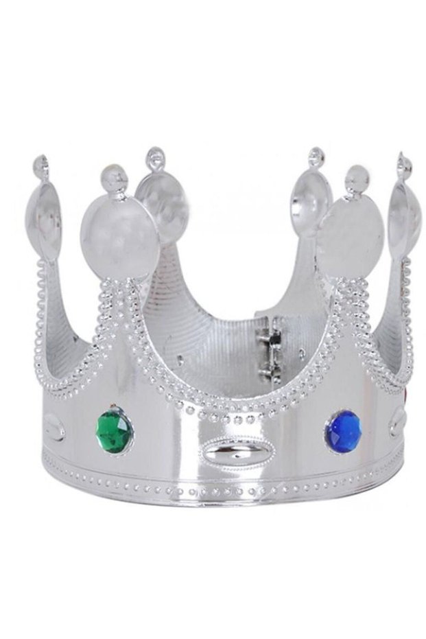 Plastic King Crown Silver Color Adult 55 cm