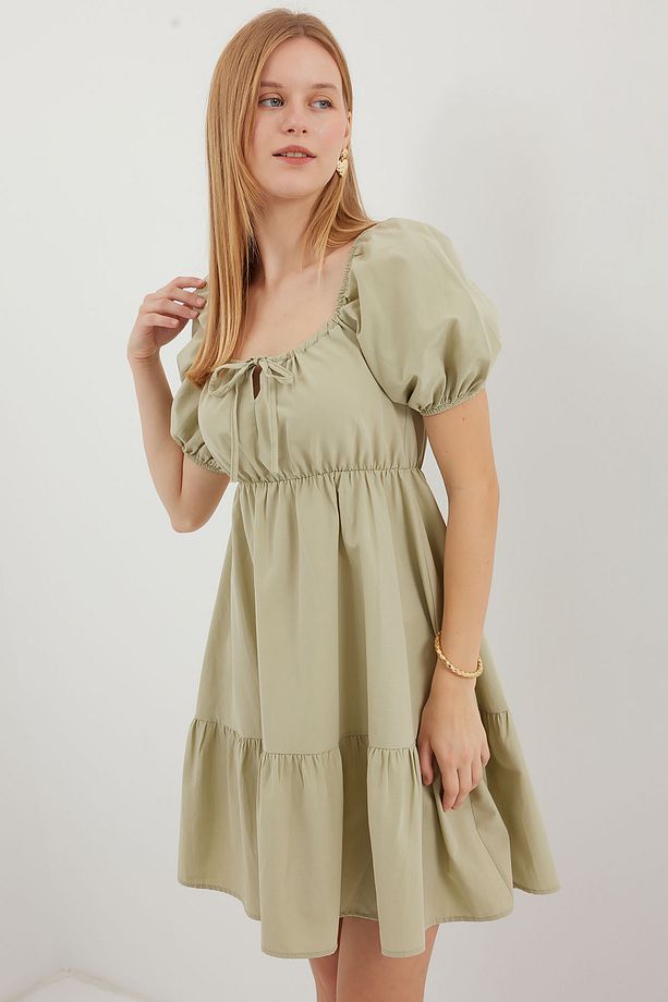 2351 Kloş Poplin Elbise - Çağla - 3