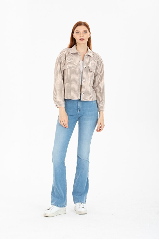 Asymmetrical Pinstripe Crop Jacket - 1
