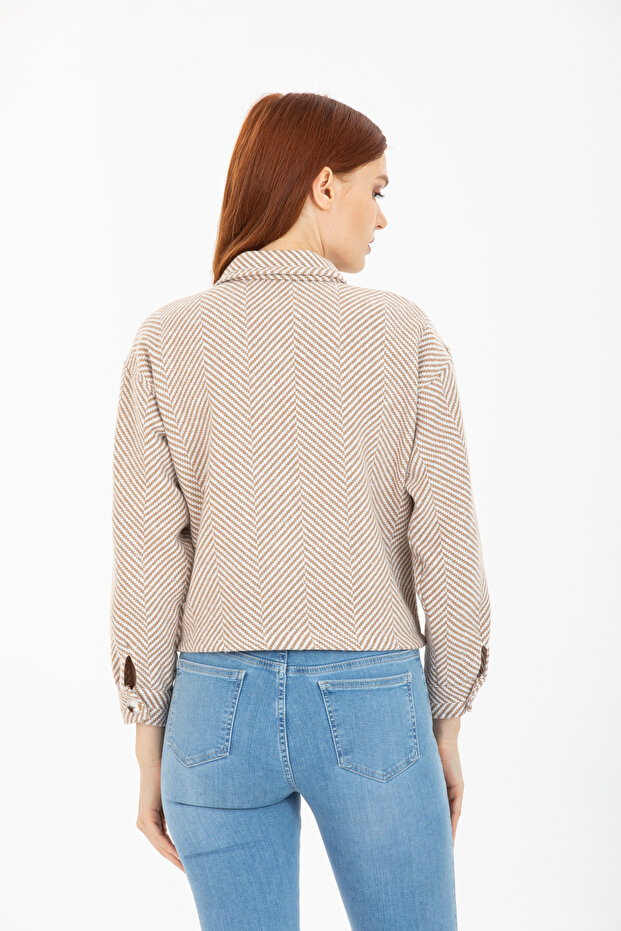 Asymmetrical Pinstripe Crop Jacket - 3