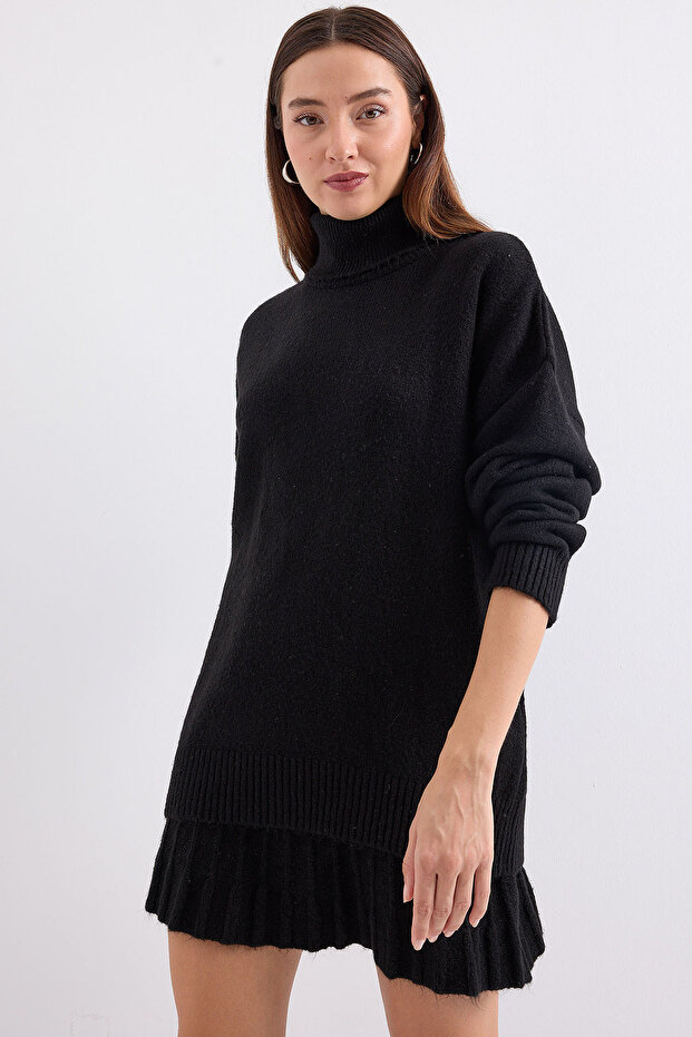 15891 Sweater Skirt Knitwear Two-Piece Set - Black