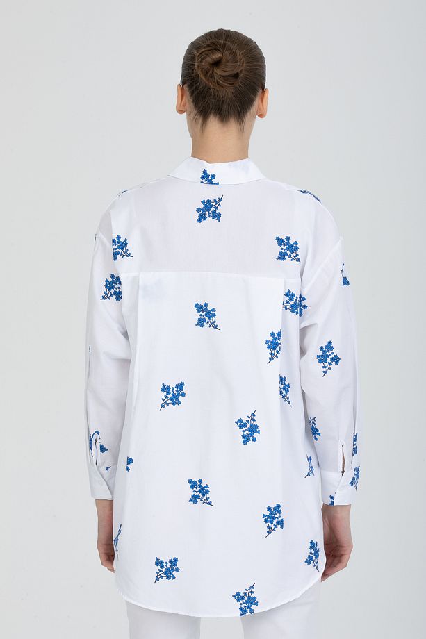 Çiçek Baskılı Oversize Gömlek - 5
