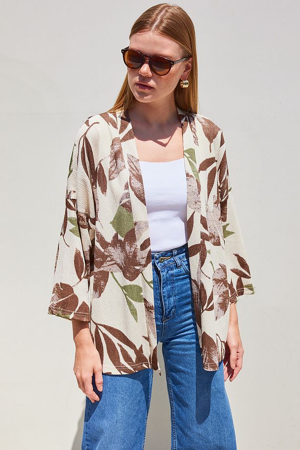 5862 Örme Kimono - Haki - 4