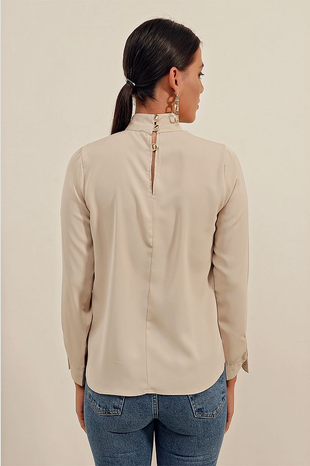 0418 Pencere Detaylı Bluz - Bej - 5
