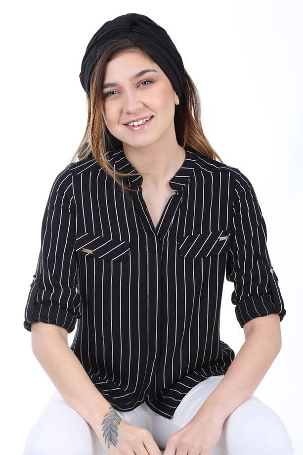 3455 Çizgili Gömlek - Siyah - 3