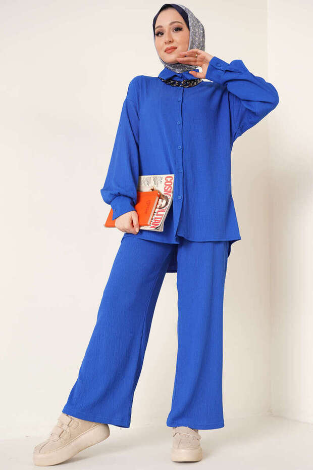 T5858 Knitted Hijab Double Suit - Cobalt Blue