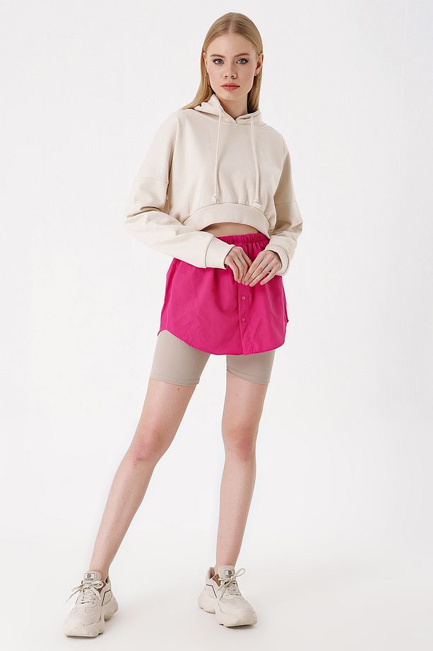 1888 Sweatshirt Ve Kazak Altı Gömlek Etek - Koyu Pembe - 1