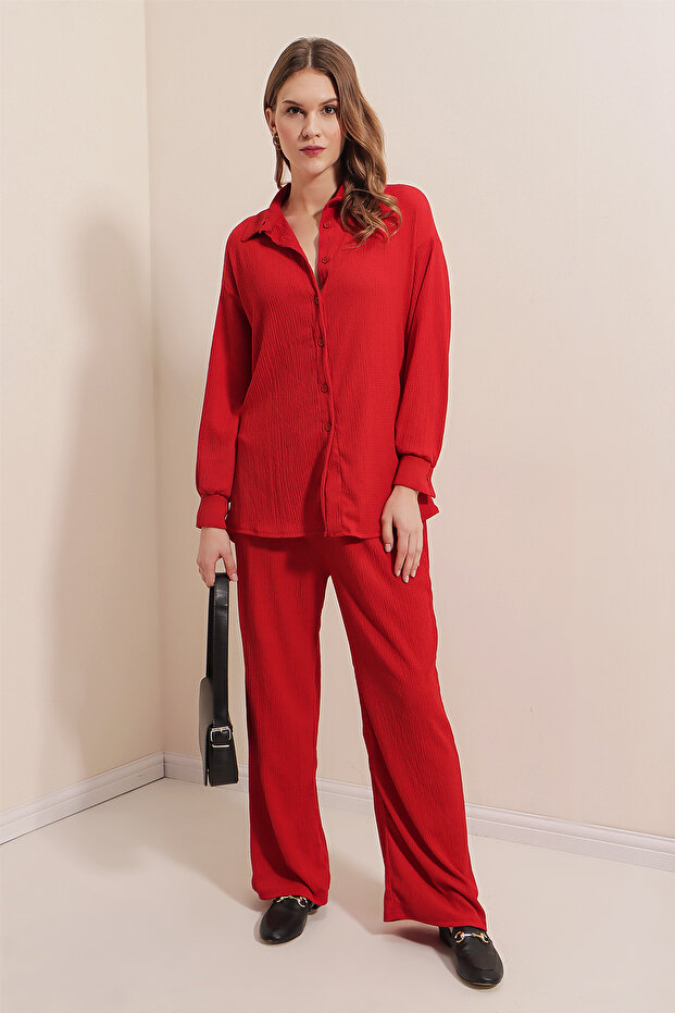 5858 Gestrickter Doppelanzug – Rot - 1
