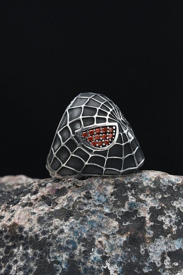 Örümcek Adam (Spiderman) Ayarlanabilir Mikro Taşlı Süslemeli 925 Ayar Gümüş Erkek Yüzüğü 901236 - 2
