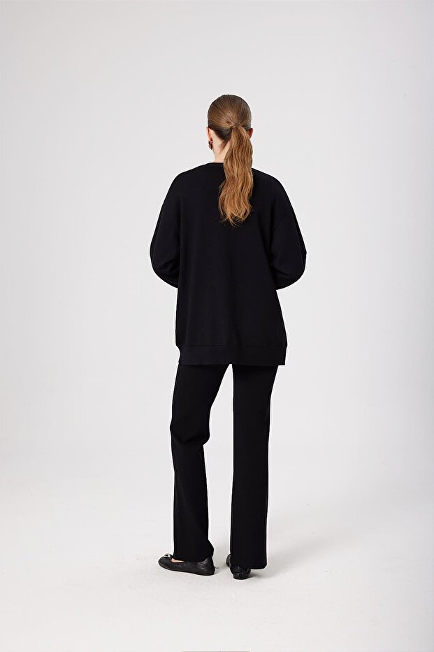 Siyah Düğmeli Basic Kadın Hırka - 3