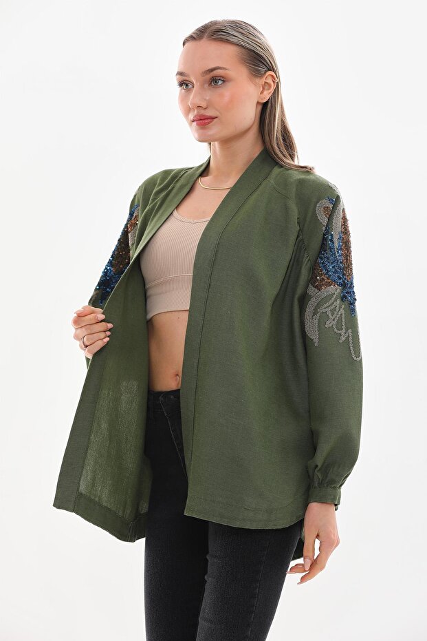 Dadali arm and back pul embroidery detail kimono khaki