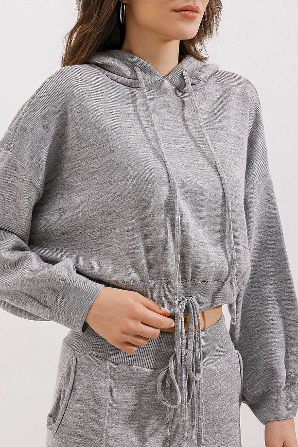 15845 Kapüşonlu Oversize İkili Takım - Gri - 4