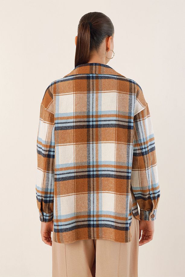 Brodie Kaliteli Kadın Oversize Oduncu Gömlek Taba - 6