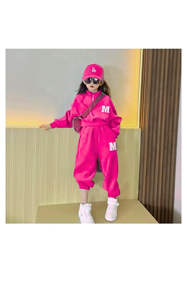 CUSTOM DESIGN STAND COLLAR HALF ZIPPERED M PRINTED FULL WINTER GIRL'S LUXURY TRACKSUIT SET