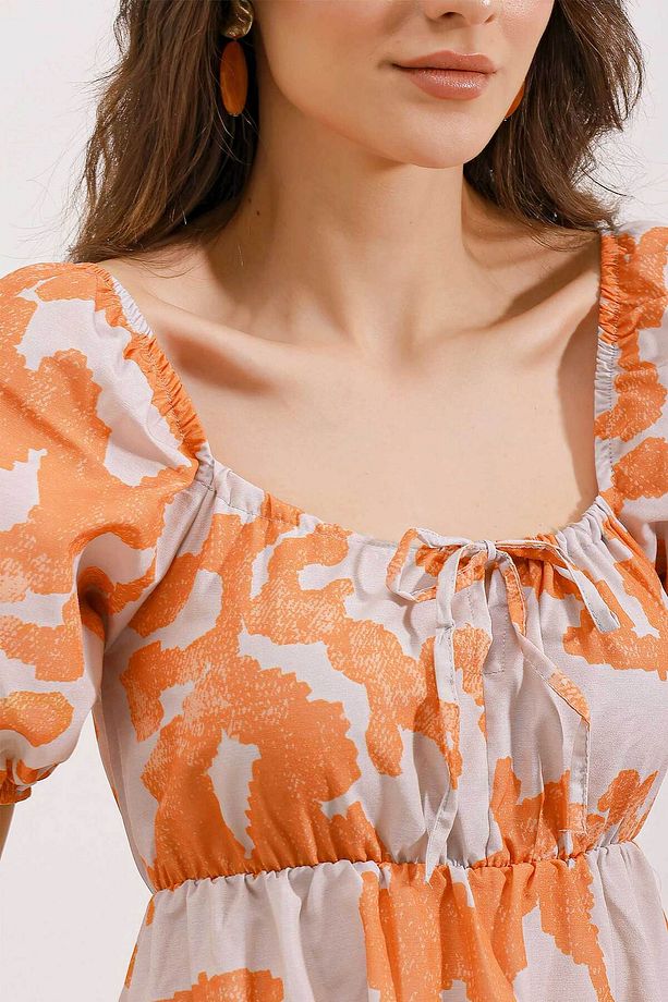 2351 Kloş Poplin Elbise - D. Turuncu - 4