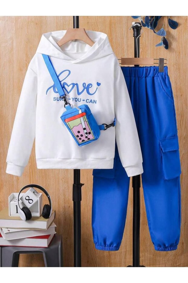 Children's Love Printed Oversize Sweatshirt Tracksuit Set