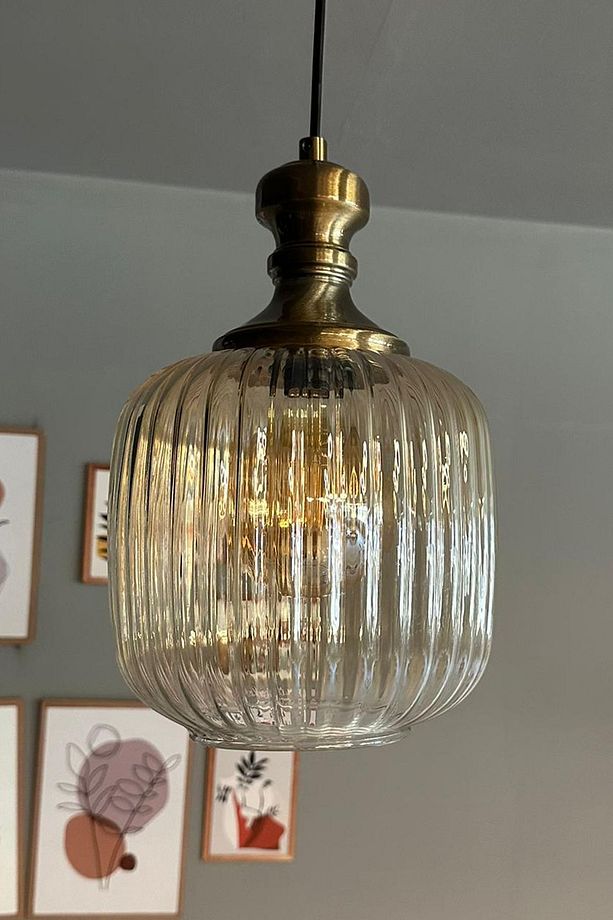 Lumina Cam Bal Rengi Tekli Avize Knob Tokmak Başlık Retro Sarkıt Lamba Restoran Salon Aydınlatma - 1