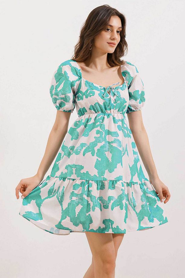 2351 Kloş Poplin Elbise - D. Mint - 3
